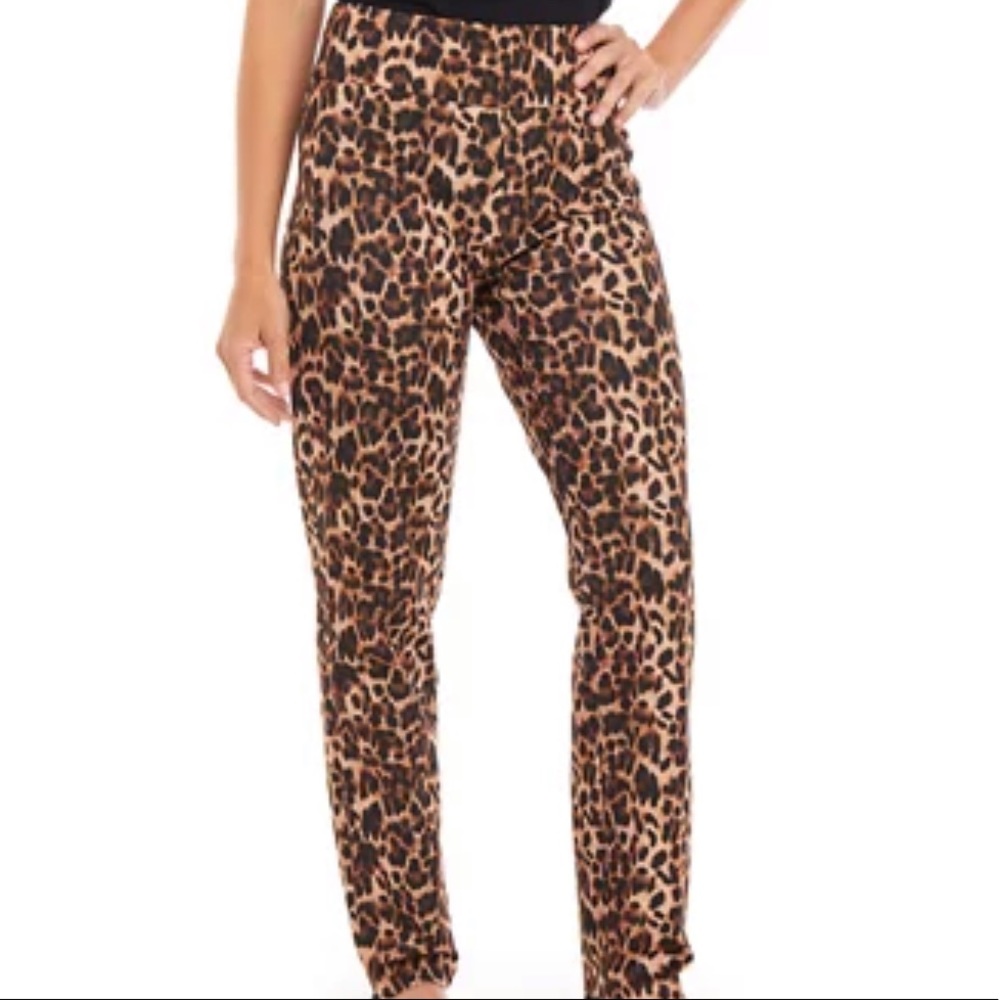 Ann Taylor Faux suede leopard print pull on ponte pants